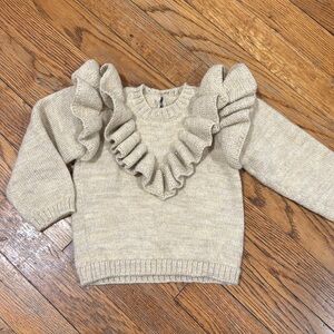 Oeuf Frou Frou Ruffle V Sweater beige 100% baby alpaca fall winter baby girl